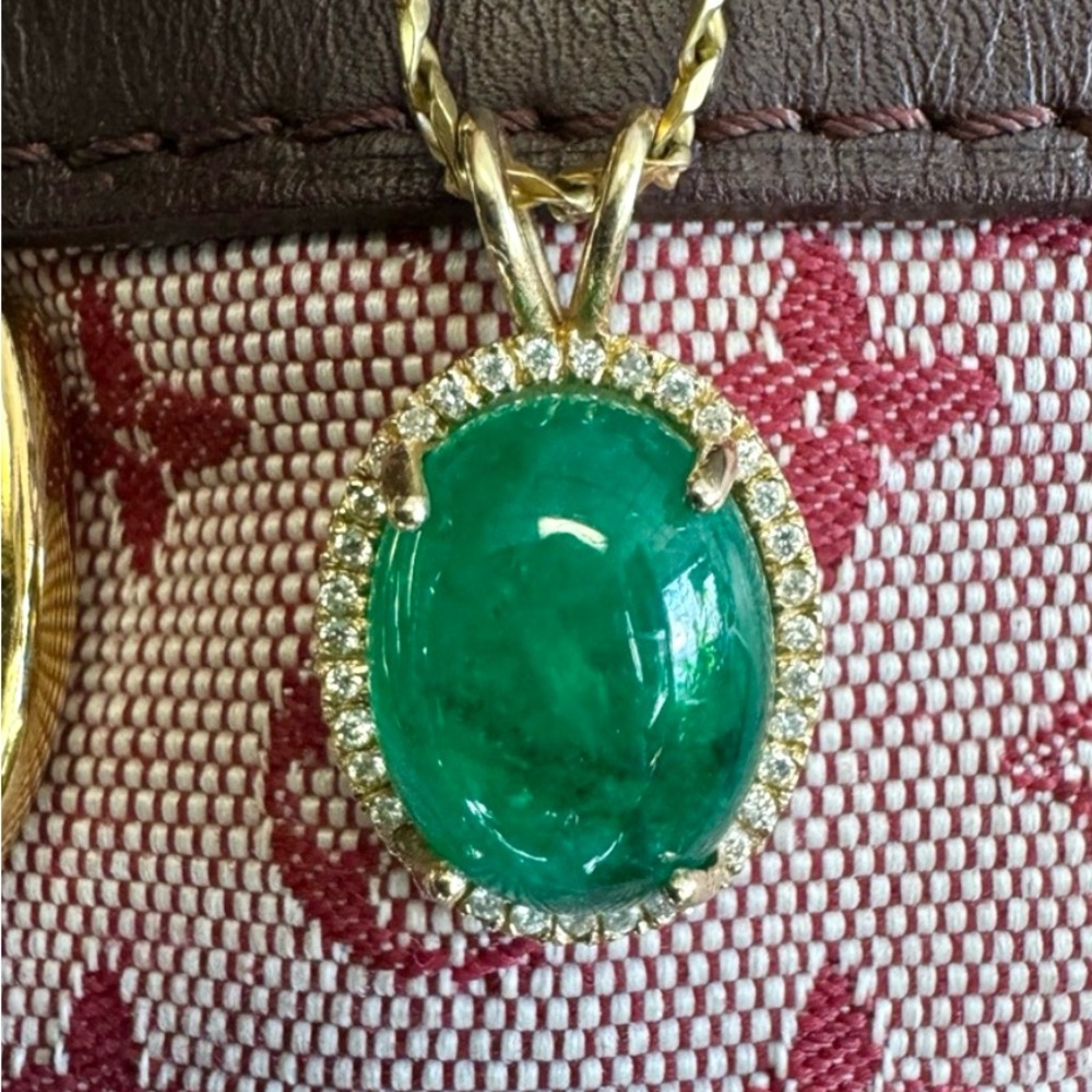14k Custom 8 Ct Emerald Diamond Halo Pendant & Necklace